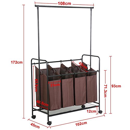 Popamazing Iron Frame 2in1 Laundry Trolley Laundry Bin Cart with