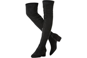 N.N.G Women Over the Knee Boots Low Heel Winter Block Suede Thigh High Chunky OTK Long Comfort