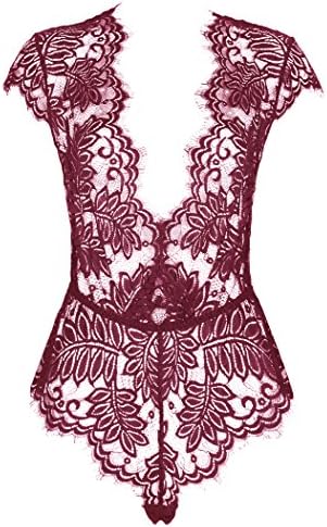 AvaLolita Women's Lingerie Floral Lace Bodysuit Deep V Babydoll