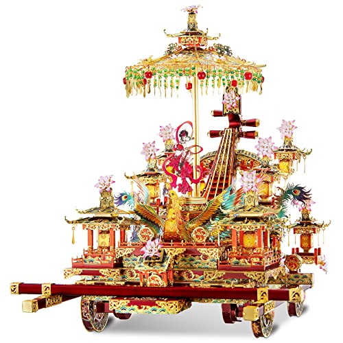 Piececool 3D Metal Puzzles for Adults, 360 Degree Rotating Music Box Phoenix Festoon Vehicle Model Kit Building Blocks Puzzles for Teens STEM Toys DIY Craft Home Decor - 641 Pcs