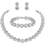 EVER FAITH Silver-Tone Round Cut Cubic Zirconia Tennis Necklace Bracelet Earrings Set Clear