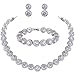 EVER FAITH Silver-Tone Round Cut Cubic Zirconia Tennis Necklace Bracelet Earrings Set Clear