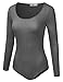 Doublju Stretchy Scoopneck Rayon & Ribbed Knit Bodysuit (Made In USA / Plus size available) CHARCOAL LARGE