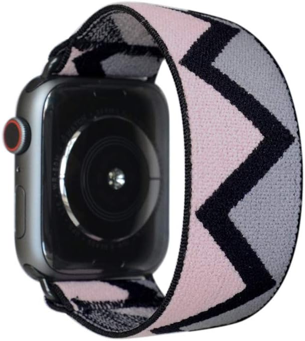Tefeca Grey Triangle Pattern Elastic Compatible/Replacement Band for Apple Watch 38mm/40mm (Black Adapters, XS fits Wrist Size : 5.5-6.0 inch)
