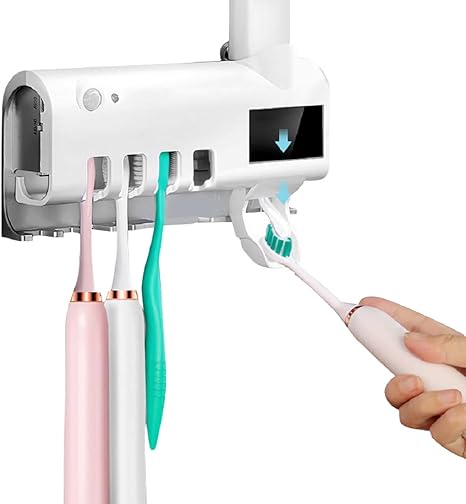 Amazon Uv歯ブラシサニタイザー 自動浴室歯ブラシ ホルダー 滅菌機能付き壁掛け 歯磨き粉ホルダー歯磨き粉ディスペンサー太陽光発電充電機能付きダブル殺菌 女性の赤ちゃん家族のための歯ブラシオーガナイザー 歯ブラシスタンド ホーム キッチン オンライン通販