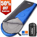 viniper Sleeping Bag, Comfort Waterproof and Lightweight Envelope Sleeping Bag with Compression Sack Perfect for 4 Season Traveling, Camping, Hiking, Outdoor Fit Kid Women Men (Blue)