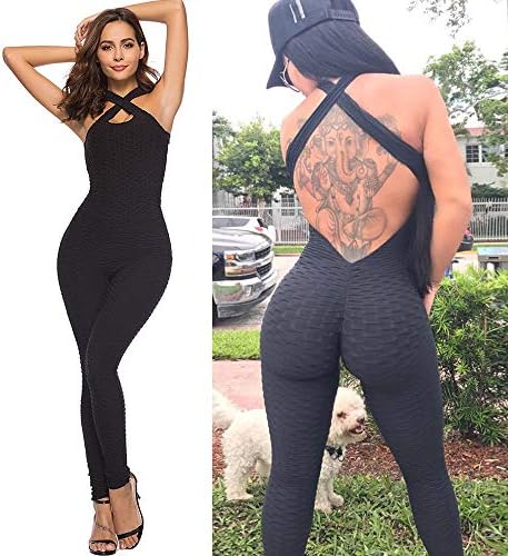 CapsA One-Piece Sport Yoga for Women Jumpsuit Running Workout Running Sports Pants Trouser Tummy Control Shapewear