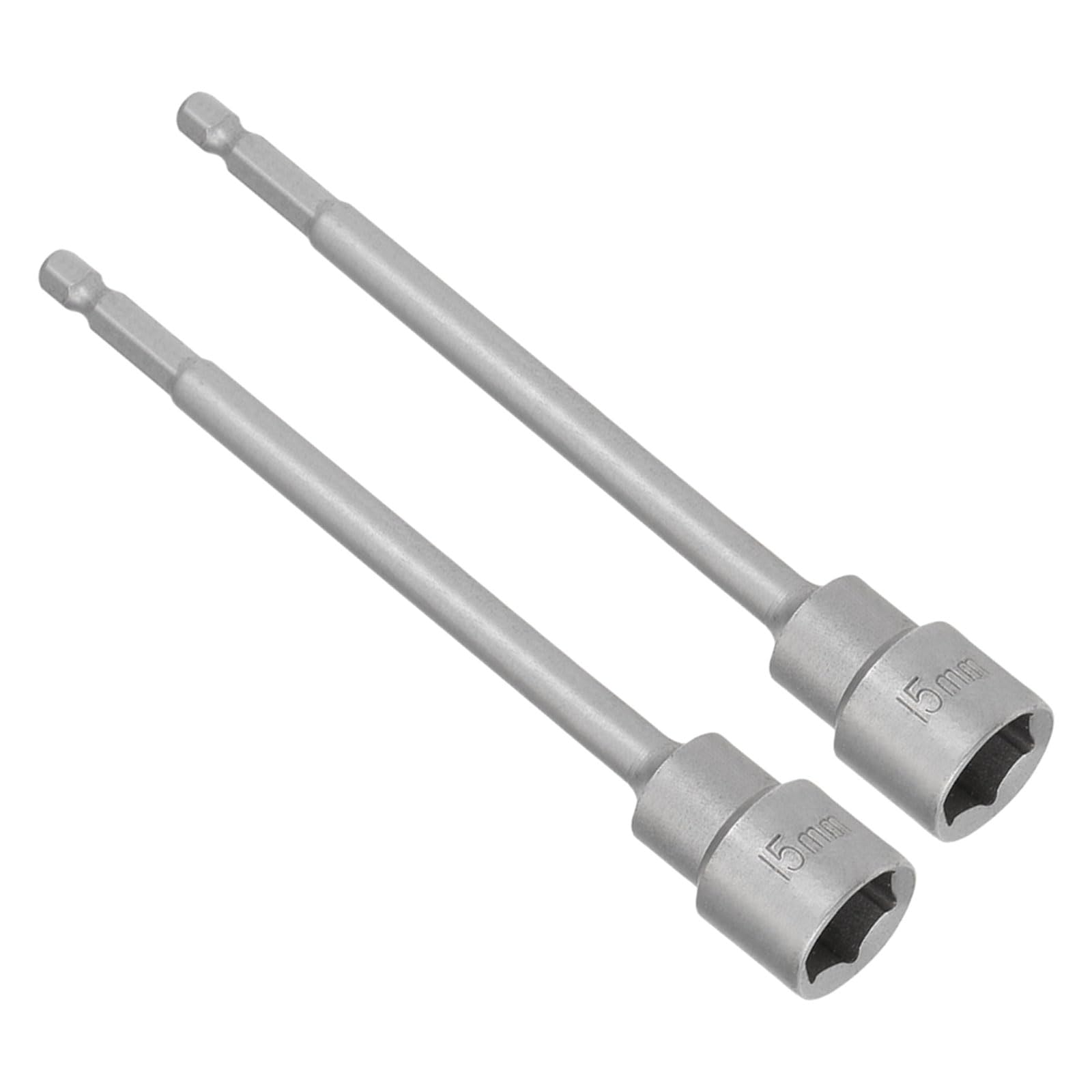 CoCud Magnetic Nut Setter Driver, 15mm Socket 1/4" Hex Shank, CR-V Steel Long Hex Shank Wrench Tool - (Applications: for Auto Parts Repair), 2-Pieces