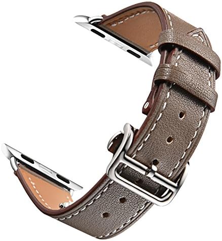 Yatale Apple Watch Band Genuine Leather Band with Metal Clasp for Apple iWatch Lowest Price (Folding buckle Grey 42mm)