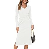 Jayscreate Women's Fall Winter Sweater Dress Midi 2024 Split Side Tie Back High Waist A-Line Business Casual Dress
