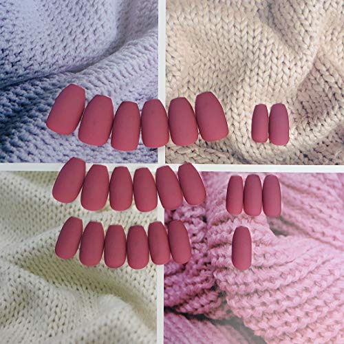 24pcs Pure Color Coffin Nails Matte False Gel Nails Art Tips Sets Full Cover Medium False Nails for Ballerina Cosplay Office Lady (Mauve) - Thumbnail 3