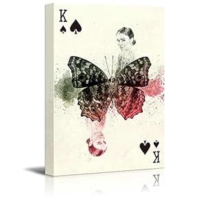 Poker Cards Canvas Wall Art - Spades King - Sexy Woman with Butterfly - Gallery Wrap Modern Home Art | Ready to Hang - 12x18 inches
