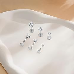 3 Pairs 6 Pcs Silver 18G Threadless Nose Piercings