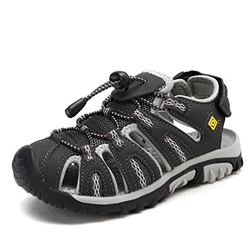 Dream Pairs 160912-K New Boys & Girls Adventurous Design Light-Weight Adjustable Straps Outdoor Summer Kids Sandals DK.GREY GREY YELLOW Size 11