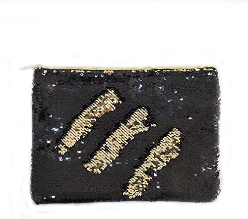 FanRich Ladies Fashion Double Color Sequin Clutch Handbag Coin Cards Holder Purse Wallet Pouch (Black-Champaign Gold)