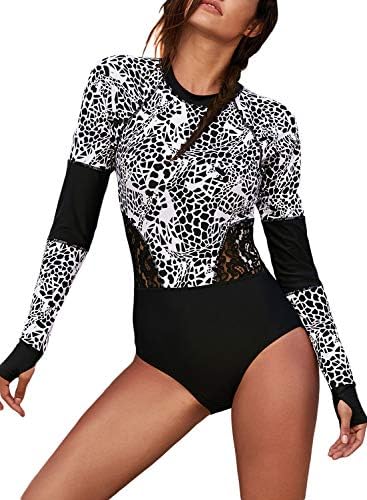 Azokoe Womens Summer Beach Printed Zip Front Maillot One Piece Swimsuit Swimwear