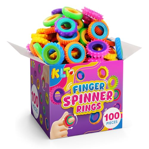 KLT Fidget Toys Bulk for Kids: 100 Pack Finger Spinner Rings -