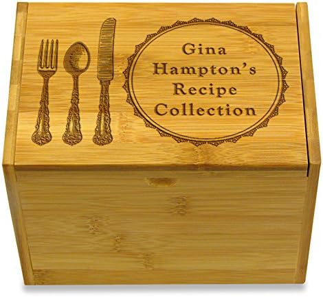 4x6in Recipe Box by Cookbook People Bamboo for Recipe Index Cards Personalized Engraved with Name (Silverware Bamboo)