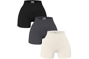 OQQ Women's 3 Piece Yoga Shorts Ribbed Seamless Workout High Waist Athletic Leggings
