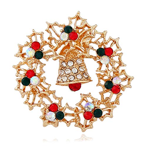 YAZILIND Christmas Brooch Pin Bell Flower Wreath Rhinestone Corsage Xmas Breastpin Jewelry Gifts Yellow
