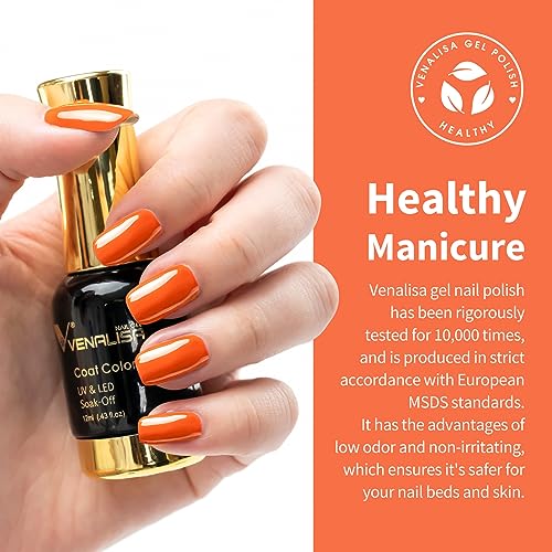VENALISA Orange Gel Nail Polish, 12ml Classic Neon Orange Gel Polish Bright Orange Color Soak Off UV LED Nail Gel Polish Nail Art Starter Manicure Salon DIY at Home, 0.43 OZ - Image 3