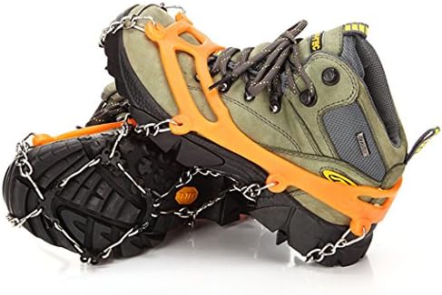 1 Pair 8-teeth Crampon Non-slip Shoes Cover Claws With Stainless Steel Chain Ice Gripper for Outdoor Ski Snow Hiking Climbing Safe (Orange)