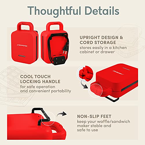 Elite Gourmet EWM1500R Electric 3in1 Nonstick 1Inch Thick Belgian