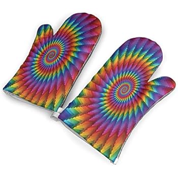 Feederm Multicolored Rainbow Oven Mitts,Professional Heat Resistant Microwave Oven Insulation Thickening Gloves Baking Pot Mittens Soft Inner Lining Kitchen Cooking