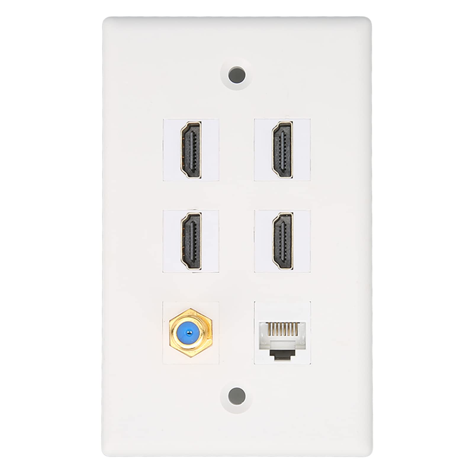 ASHATA 6 Port HDMI Coax Ethernet Wall Plate, 4 HDMI Ports, RJ45 Ethernet Network Coaxial and TV F Head Port Media Wall Outlet Plates, Compatible with Cat5 Cat5e Cat6 Cable
