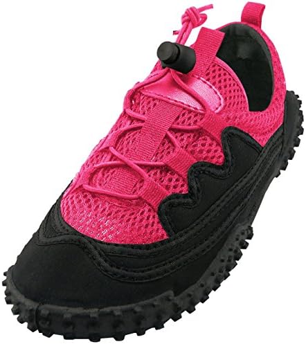 Children's Lace up Aqua Socks Water Shoes with drawstring - 4 Colors (3, Black / Fuchsia)