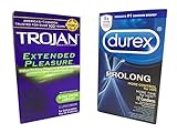 Durex Prolong and Trojan Extended Pleasures with Silver Lunamax Pocket Case, Climax Control Latex Condoms-24 Count