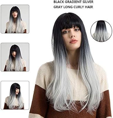 Amazon Com Women Ombre Wig With Bangs Dark Roots Synthetic