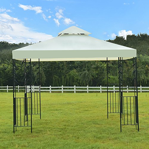 oldzon 2-Tier 10’x10’ Gazebo Canopy Shelter Patio Wedding Party Tent Awning Beige with Ebook