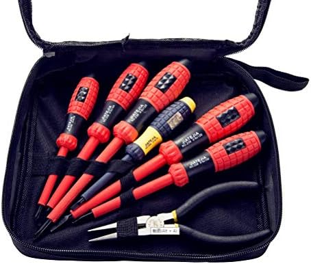 Insulated Screwdriver Sets, Magnetic Screwdriver,Rust Resistant 6 Phillips and Flat Head Tips Screwdrivers, Needle Nose Pliers,Craftsman Tool Bag