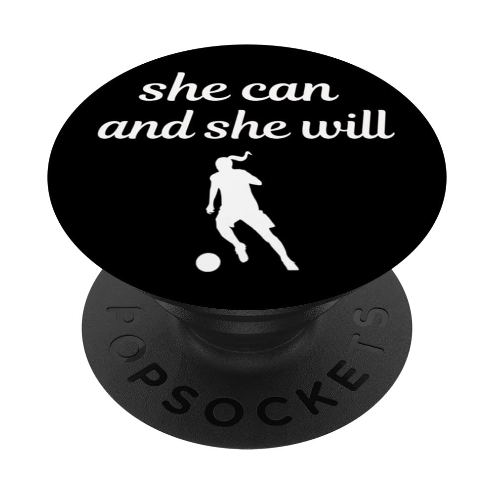 She Can and She Will - Women's Girls Football Empowerment PopSockets Swappable PopGrip