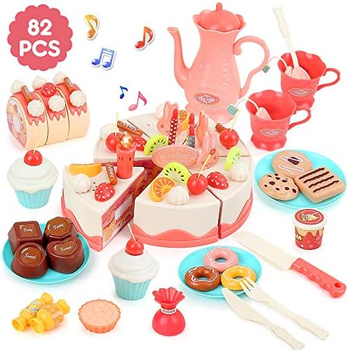 Beebeerun おままごとセット Diyフルーツクリームケーキ おもちゃ 女の子 音楽と光 ごっこ遊びおもちゃ 人気 お誕生日ケーキ ドーナツ クッキー チョコレート キャンディー お菓子セット アフタヌーンティーセット ままごと食べ物 おままごと キッチン 知育玩具 食物認知