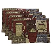 Hickoryville Placemat Bundle - Set of 4 Coffee Themed Placemats 13" x 19" (Latte Mocha Espresso)