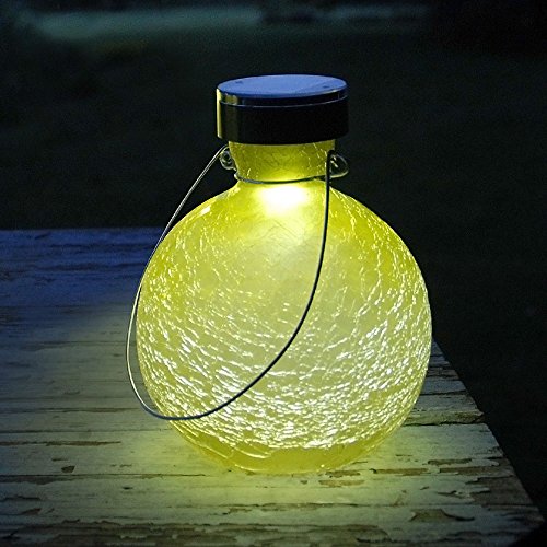Achla Designs SL-SV03Y 0000 Solar Powered Round Glass Hanging Lantern-Decorative Outdoor Light, Yellow