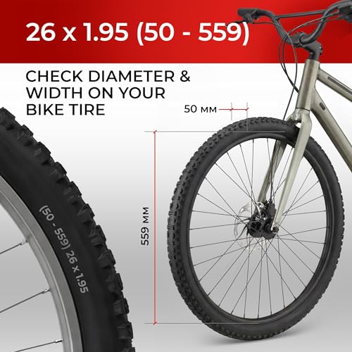 Fincci Copertone MTB 26 x 1,95 Pollici - Coppia Pieghevole Pneumaticos 60 TPI - con 2x Valvole Interne Cameras d’Aria - per MTB Montagna Ibrida Bici Bicicletta - Confezione da 2