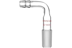 StonyLab Glass Bent Inlet Adapter with 14/20 Male Glass Joint and 9 mm Hose Connection Lab Glassware, 1 Pack