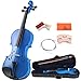 ADM 4/4 Full Size Handcrafted Solid Wood Student Acoustic Violin Starter Kit(with Violin Hard Case, Bow, Extra Strings, Rosin, Bridges, Polishing Cloth), Popular Violin Package for Beginners, Blue