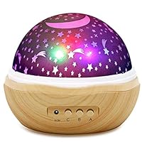 Night Lights for Kids, Rose Wood Grain Star Projector Night Light with Master Switch and Rotation, Baby Night Lighting Projection, Romantic Lamp for Her Birthday Baby Girl Gift