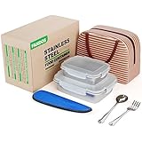 Stainless Steel Bento Lunch Box for Kids&amp;Adult Meal Prep Lunch Box Containers With Lids -To Go Lunchbox- Metal Sandwich Food Storage Containers -2 Pieces Set 29oz&amp; 15oz With Lunch Bag Utensil