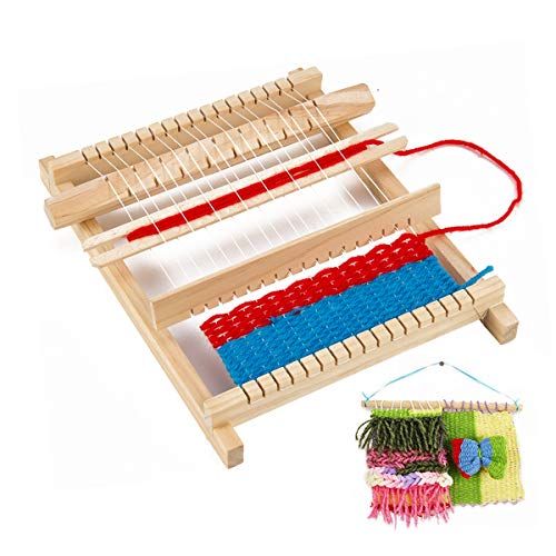 Weaving Loom Kit for Kids DIY Weaves Craft, Small Wooden Waving Loom Frame 6.5 by 7.5 Inches