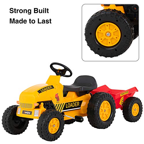 Uenjoy Kids Pedal Tractor Pedal Powered Ride On Toy Tractor for Kids with Detachable Trailer, Horn, Adjustable Seat, Forward/Backward, Yellow