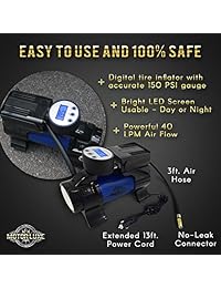 Motor Luxe   Bomba de aire portátil de 12 V CC, inflador digital de neumáticos con 100 PSI medidor de presión para coche, apagado automático y accesorios gratuitos