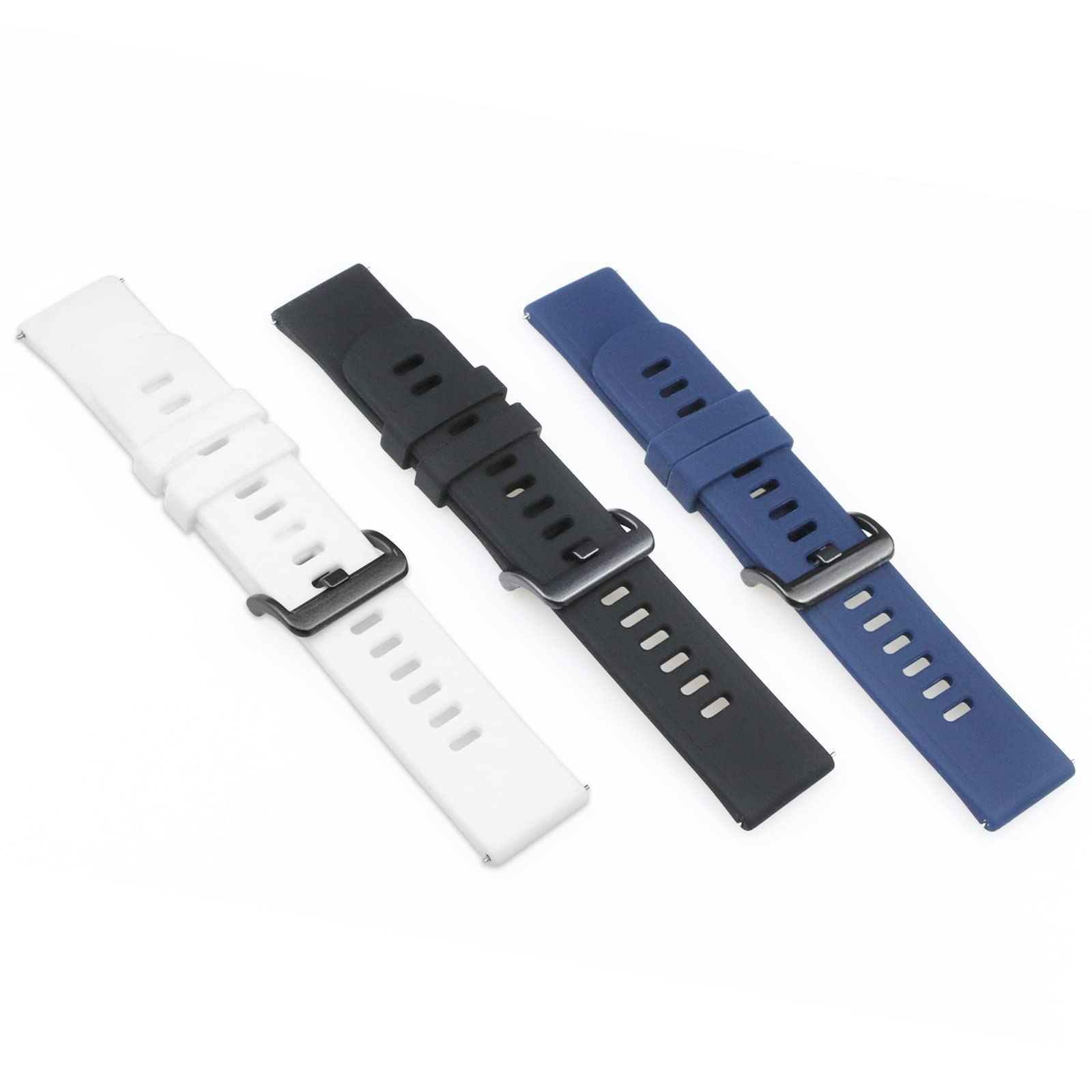 OTOTEC 3PCS Silicone Straps Compatible with AGPTEK LW11 Smartwatch Replacement Watch Bands Quick Release Wristbands Black & Dark Blue & White
