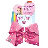 JoJo Siwa Signature Collection Fuchsia Pink Rhinestone Bow with Rhinestone Necklace and Earrings