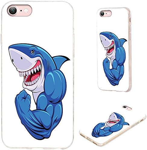 iPhone 8 Case,iPhone 7 Case,VoMotec [Original series] Shockproof Anti-scratch Slim Flexible Soft TPU Protective Skin Cover Case For Apple iPhone 7 8 4.7 inch,funny cartoon blue shark show muscle