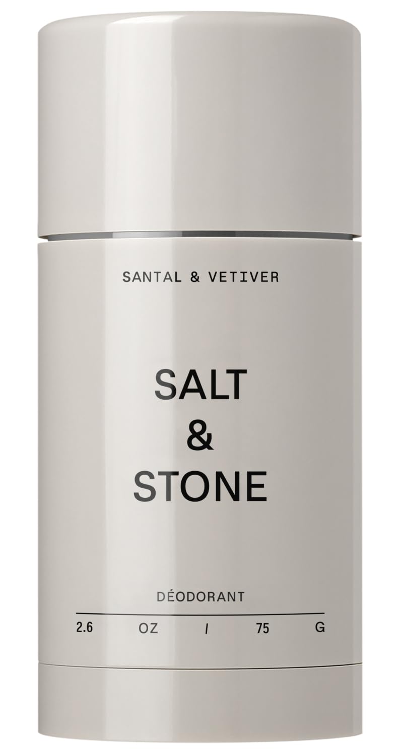 Salt & Stone 알루미늄 프리 데오드란트, 여성 및 남성용 산탈 & 베티버 73.7g(2.6온스) | 초강력 48시간 보호, 성별 중성 향, 나이아신아마이드, 스피루리나, 마그네슘 및 항산화 물질로 제작